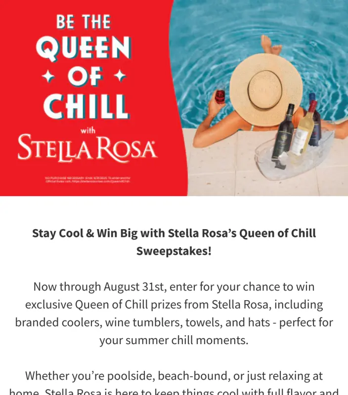 Sweepstake Stella Rosa’s Queen of Chill Sweepstakes by Stella Rosa